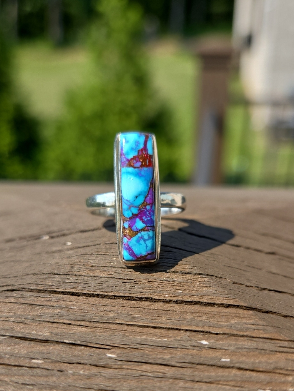 Kingman Blue and Purple Dahlia Turquoise Ring - Size 8